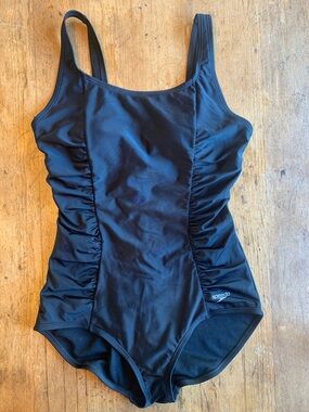 Speedo Black Ruched Side Tank One-Piece Swimsuit